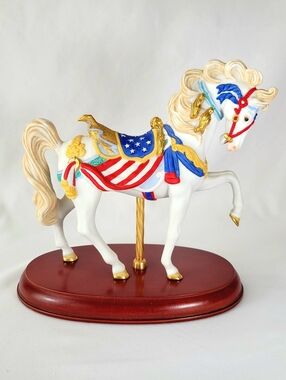 Vintage Lenox Pride of America Carousel Horse 1991 Porcelain Patriotic Wood Base